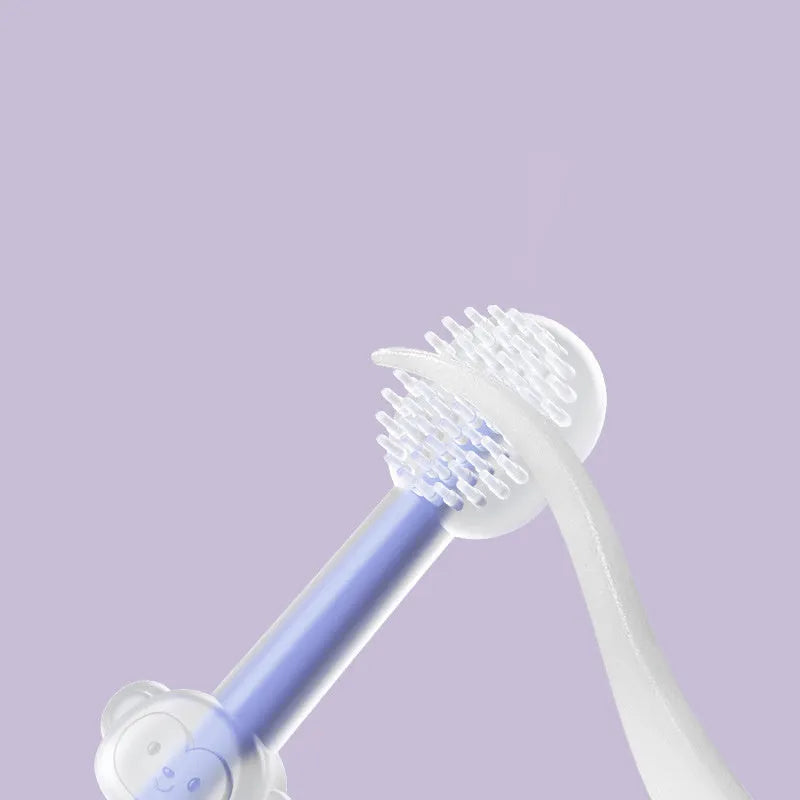 Blue silicone pet toothbrush with soft bristles and ergonomic handle for dog and cat dental care.