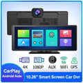 10.26-inch car dash camera with touch screen displaying dual camera view