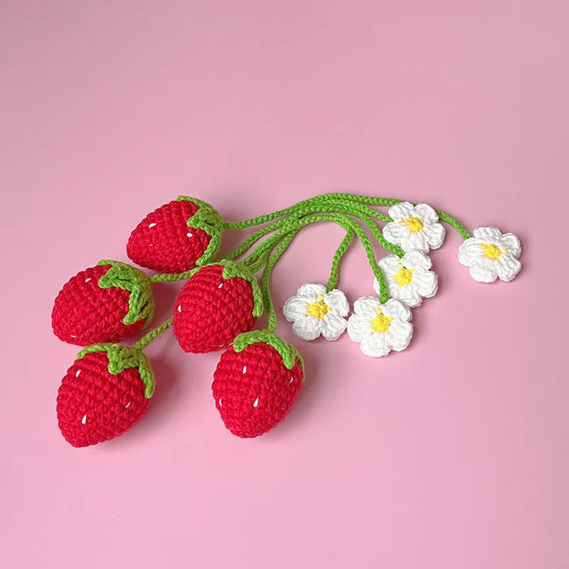 Handmade wool crochet strawberry pendant charm with 35cm length in pink or red colour