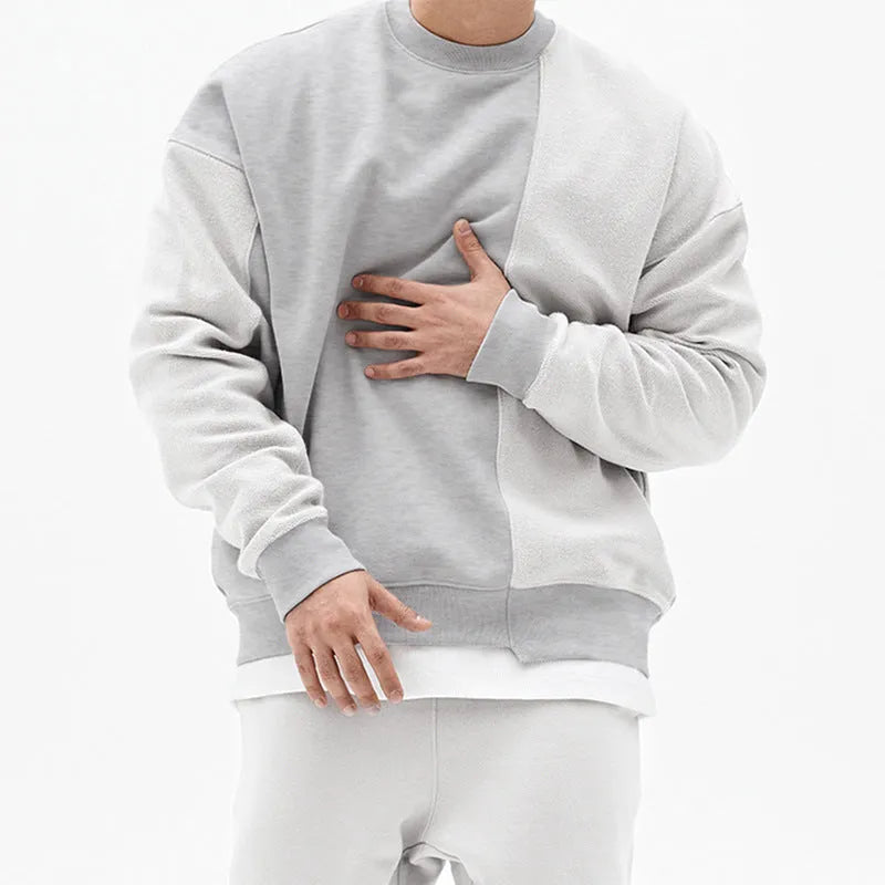 Men's cotton blend loose fit round neck pullover sweater in khaki