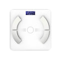 Smart Bluetooth body fat scale in white, black, or pink colours with display showing measurements