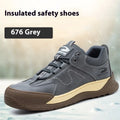 Flyknit leather safety work shoes with rubber soles in black, khaki, grey and insulated brown colour options