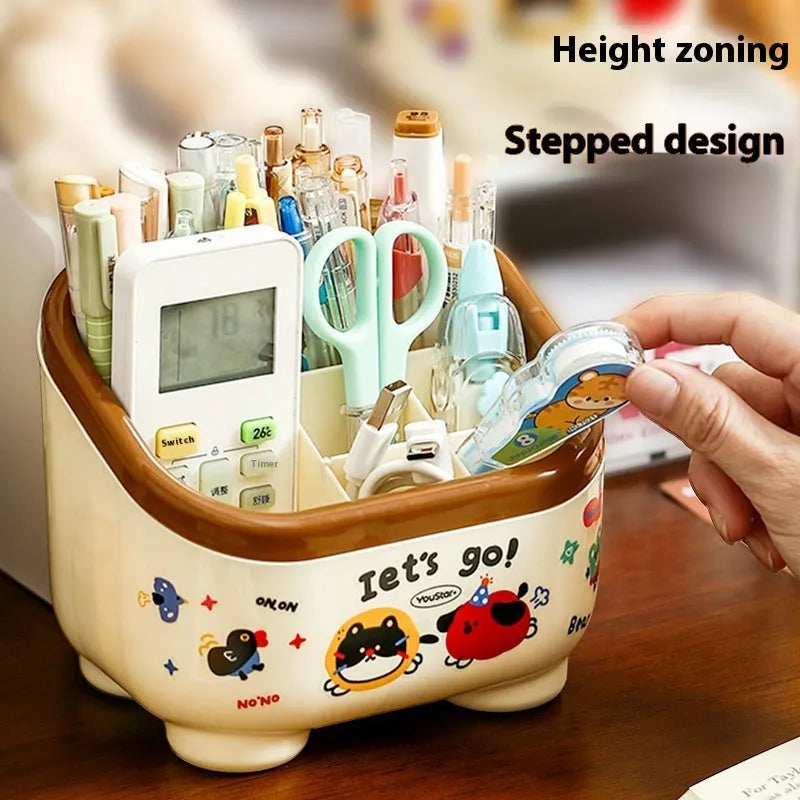 Cartoon style desktop storage box with 2L capacity and organisation stickers