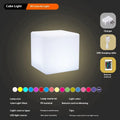 Modern square LED cube light stool in outdoor setting showing waterproof IP65 design