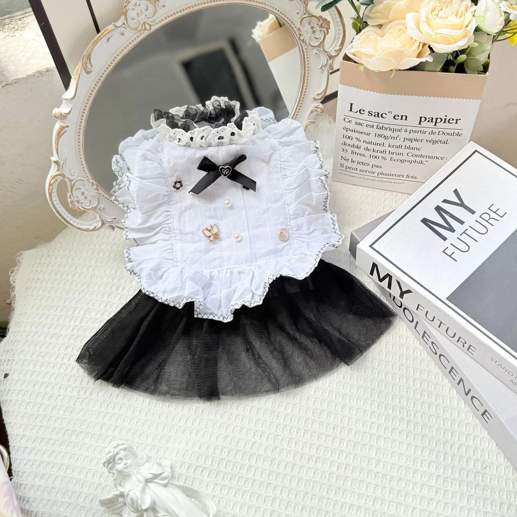 White polyester princess dress with waltz gauze skirt for small breed dogs
