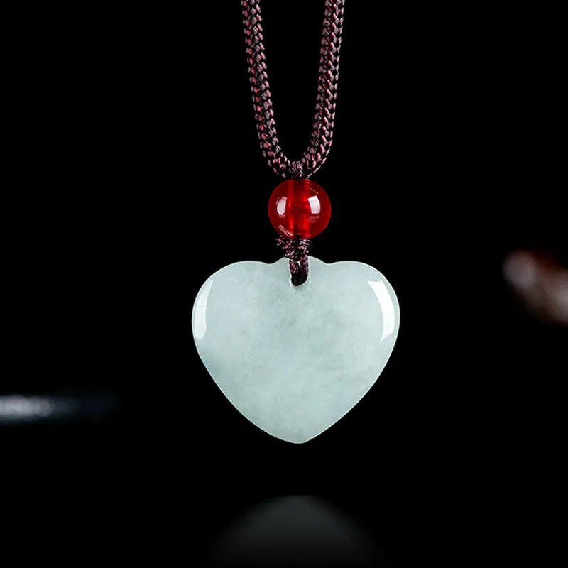 Jade Little Love carved pendant necklace with lanyard and certificate green stone unisex ethnic style