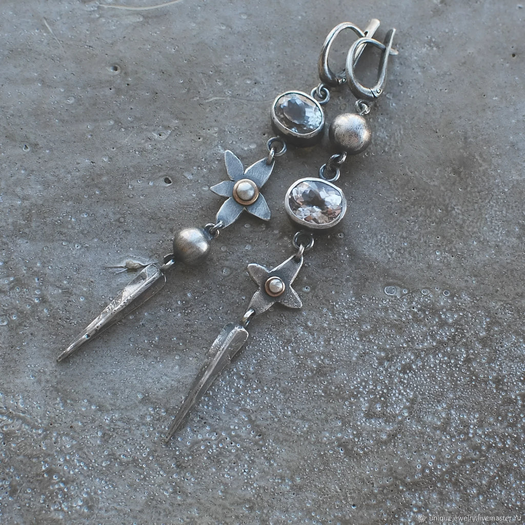 Hesheng antique silver geometric rhinestone pendant earrings with long drop design