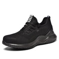 Men's low-top steel toe cap safety shoes in black with anti-static EVA sole for work and climbing.