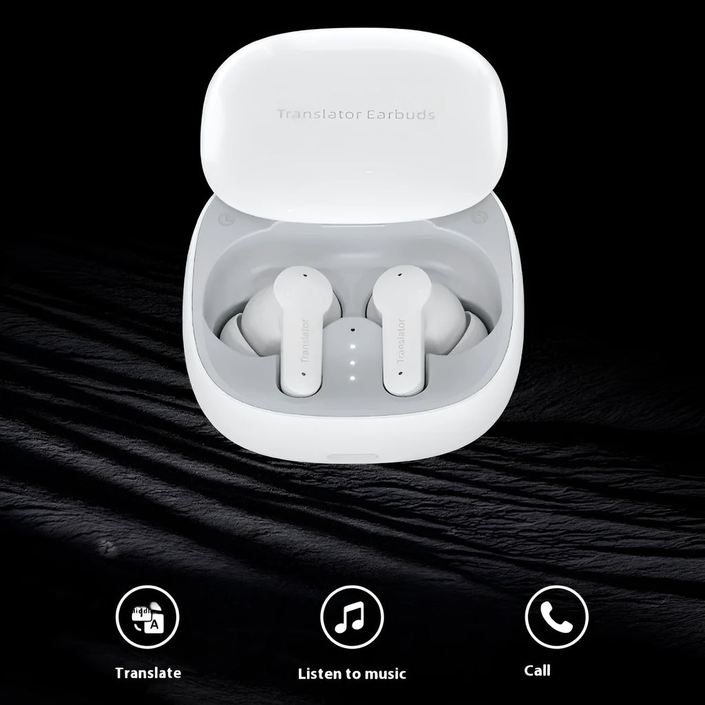 M3 White Bluetooth translation headphones with 144 language support and 35dB noise cancelling
