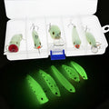 Five fluorescent 3D simulation hard bait fishing lures with luminous design in multiple colours