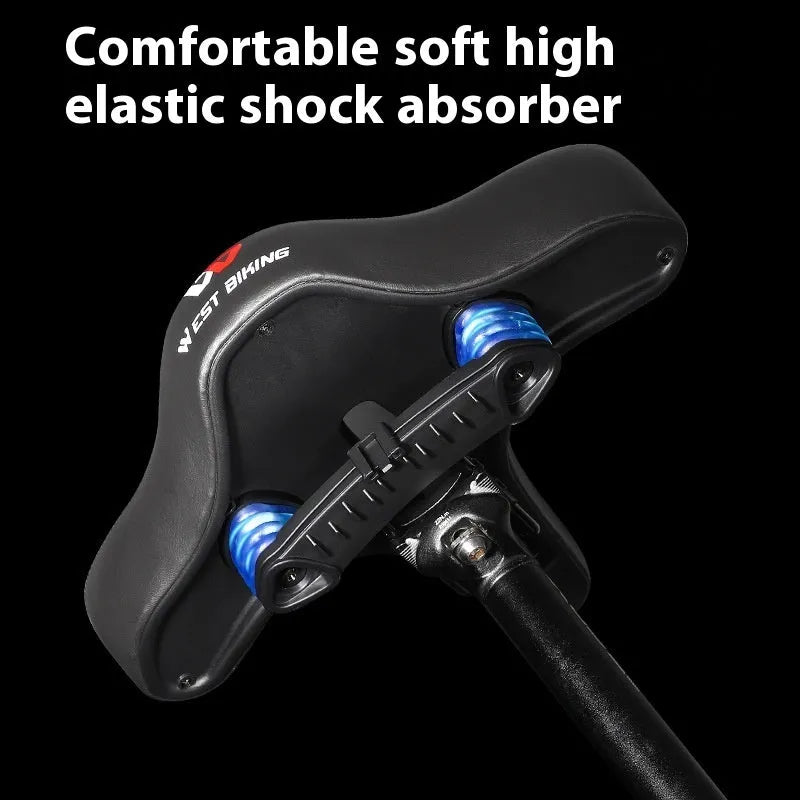 Black bicycle seat cushion with leather cover and foam padding for shock absorption