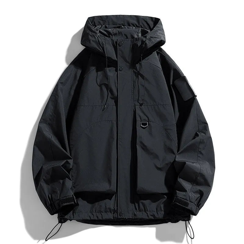 Men's waterproof windproof hooded jacket in polyester blend fabric available in black purple ginger yellow colours