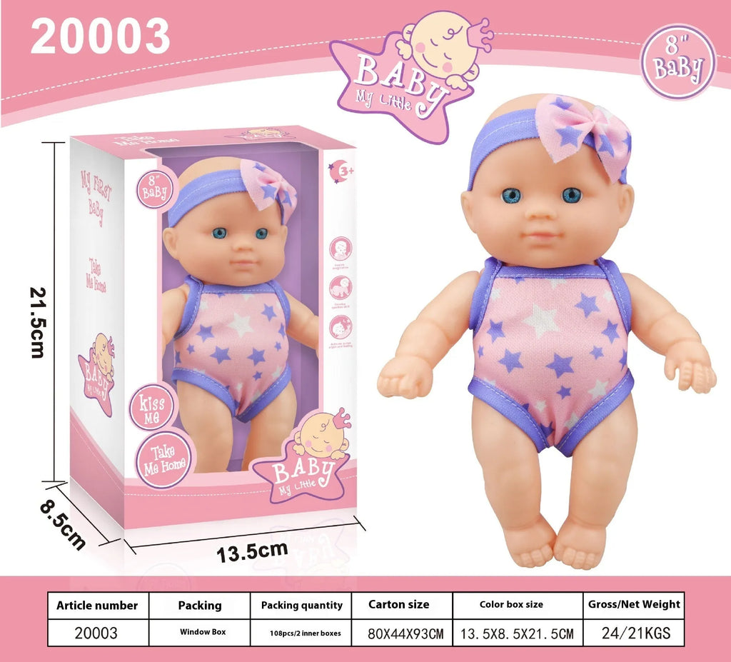 Simulation baby vinyl figurine doll in colour option, 21.5cm tall, realistic design