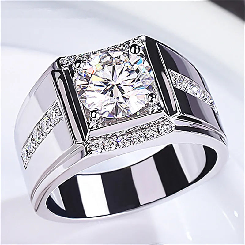 Men's adjustable open mouth ring with electroplated finish and geometric diamond pattern
