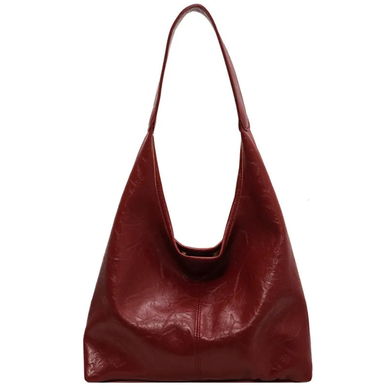 Soft leather casual shoulder bag with large capacity in street trend styling