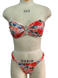 Floral printed tube top bikini with lace trim in European American style swimwear