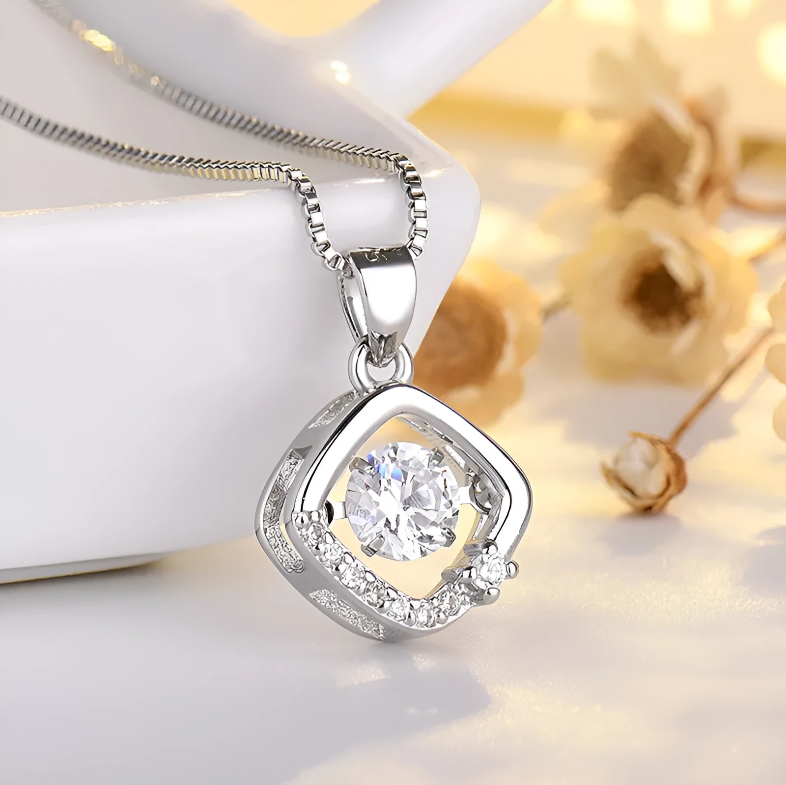 Sterling silver heart pendant necklace with crown and bow detailing in rose gold or silver finish