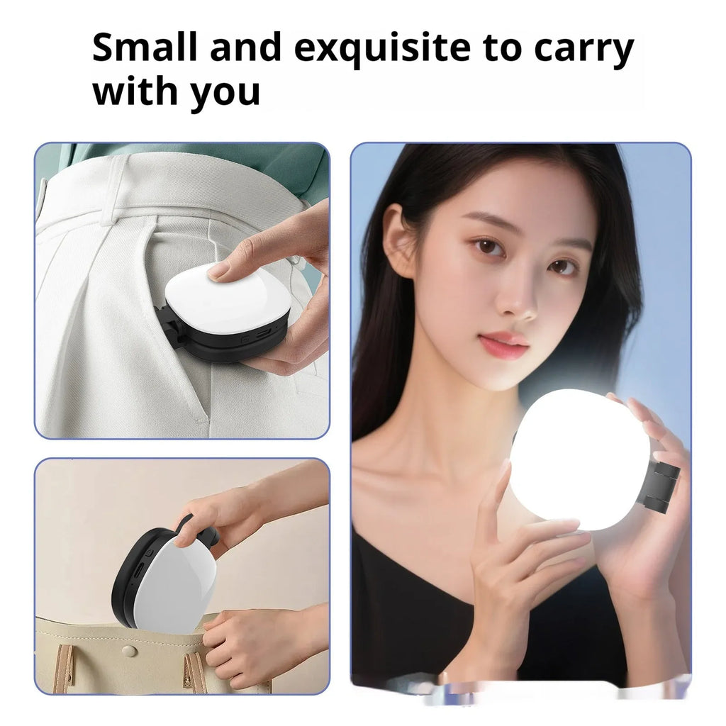 Black and white mobile phone magnetic selfie fill light with adjustable colour temperatures and dimming control