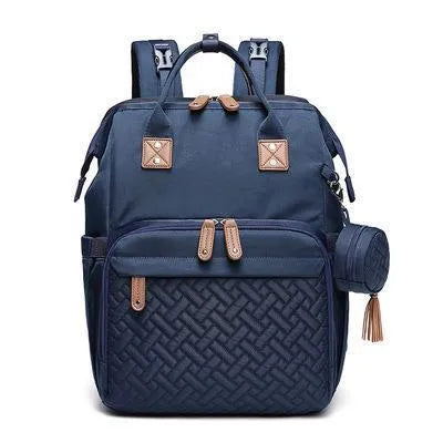 Oxford baby diaper backpack in black with vertical square shape, soft handles, and visible sewing lines