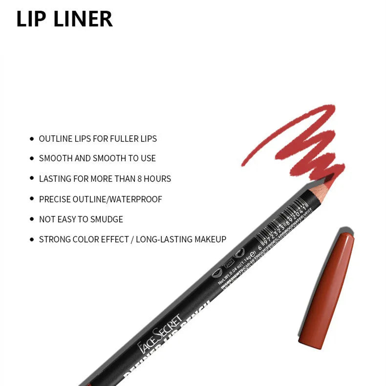 Matte finish lip liner pencil in one of 14 available shades, from 201 to 214 colour.
