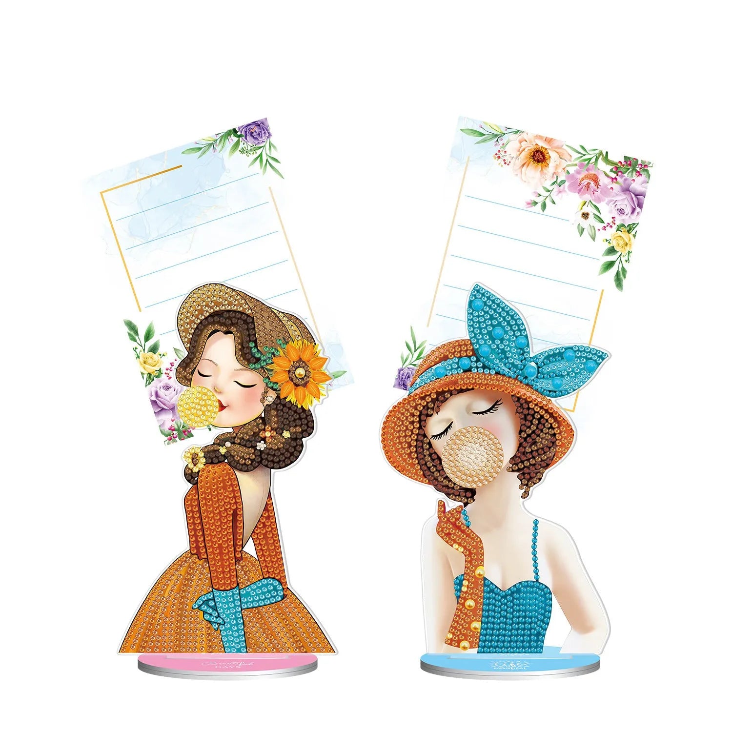 American style diamond painting decorative note clip with frameless handmade construction on desktop