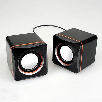 Black square USB-powered 2.0 channel computer speaker for desktop audio enhancement