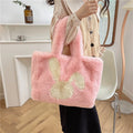 Plush cartoon rabbit ears shoulder bag in solid colour with large capacity