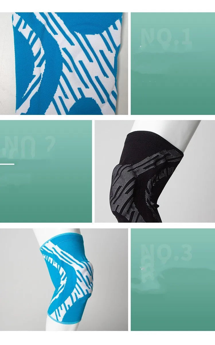Men's pressurised basketball knee pads in black or blue with compression fit design