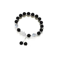 Handmade natural black agate and grey opal couple bracelet set with 10mm wave beads