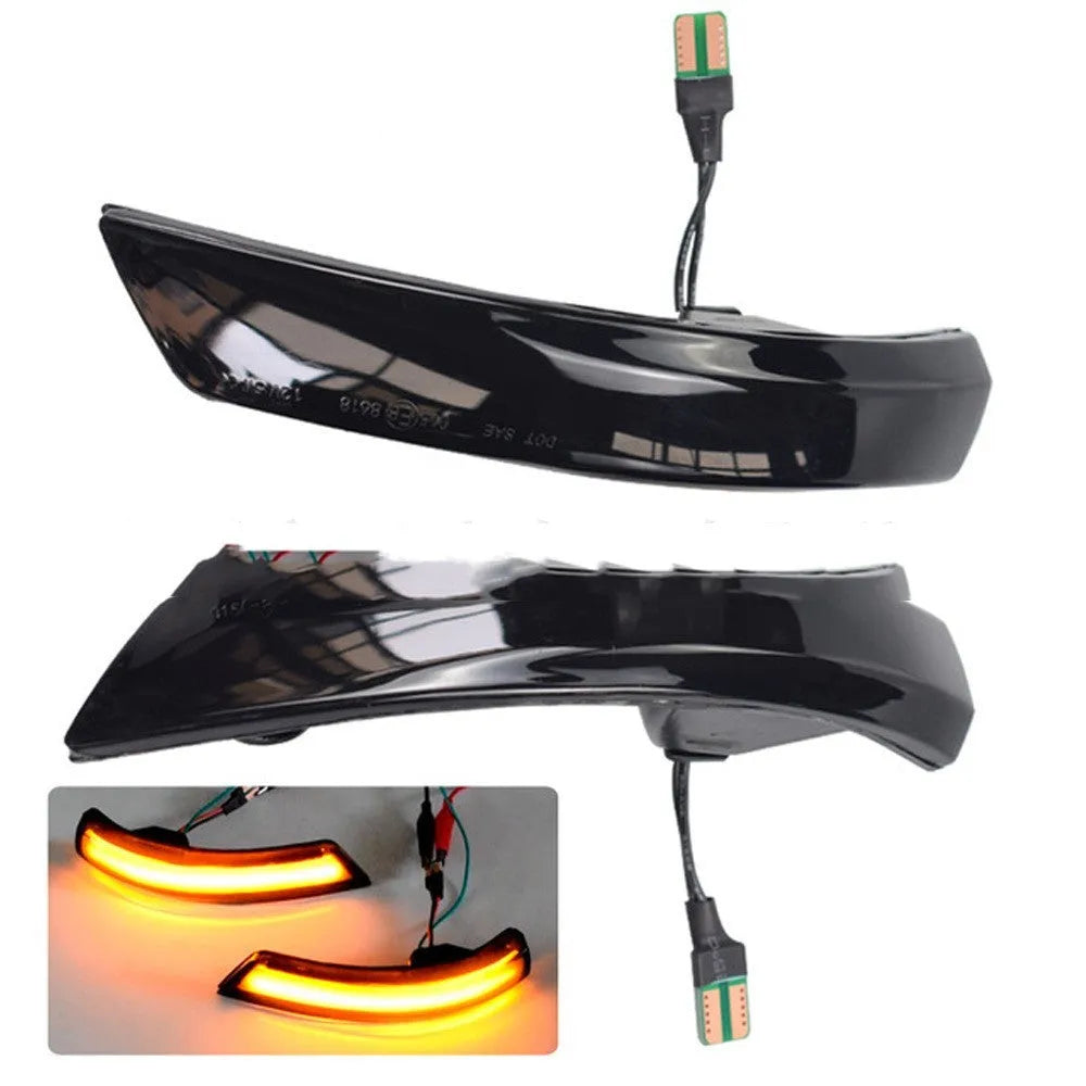 Pair of ABS plastic rearview mirror waterfall lights for Ford Focus and Mondeo, showing yellow and two-tone colour options.