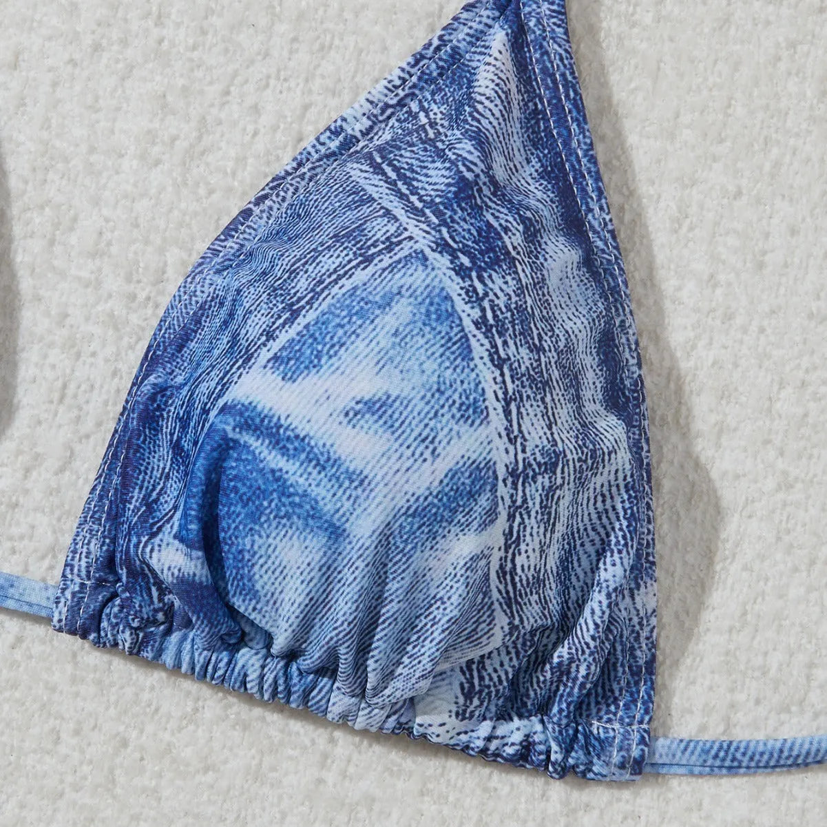 Women's denim printed bikini set with strap design in denim blue colour