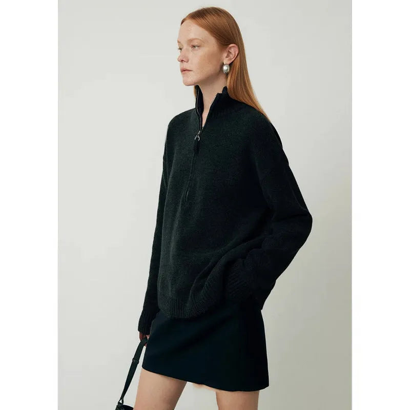 Women's wool loose lapels bandage dress in black or mountain rain grey with long sleeves