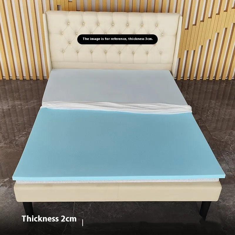 Gel memory cotton mattress topper in multiple sizes and thickness options on a bed.