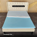 Gel memory cotton mattress topper in multiple sizes and thickness options on a bed.