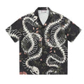 Short sleeve Cuban collar shirt with snake bone flower pattern printed on acetate fabric