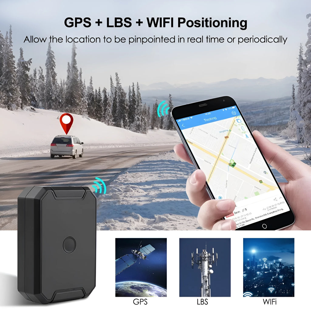 Black GPS car locator with 6000mAh battery capacity and ceramic antenna