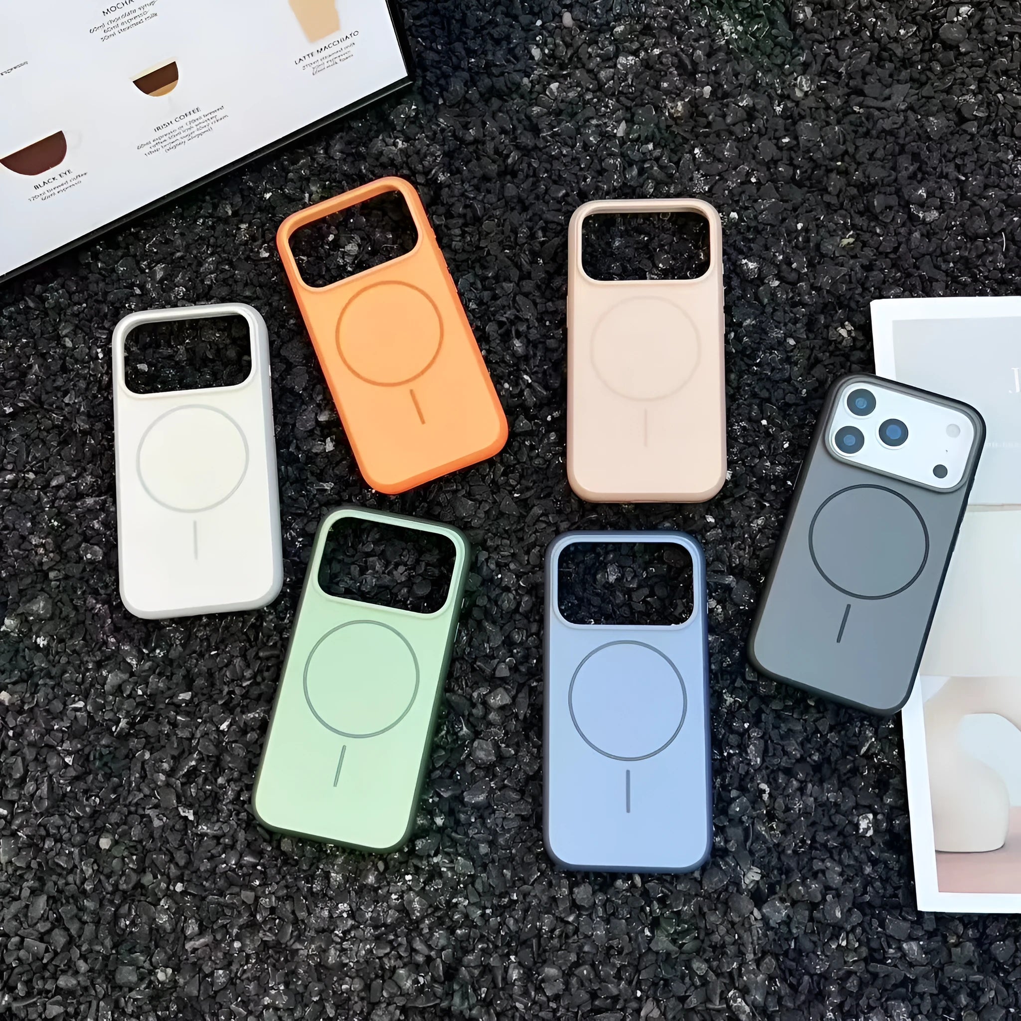 Blue frosted magnetic iPhone case with a prominent AI camera button on the side.