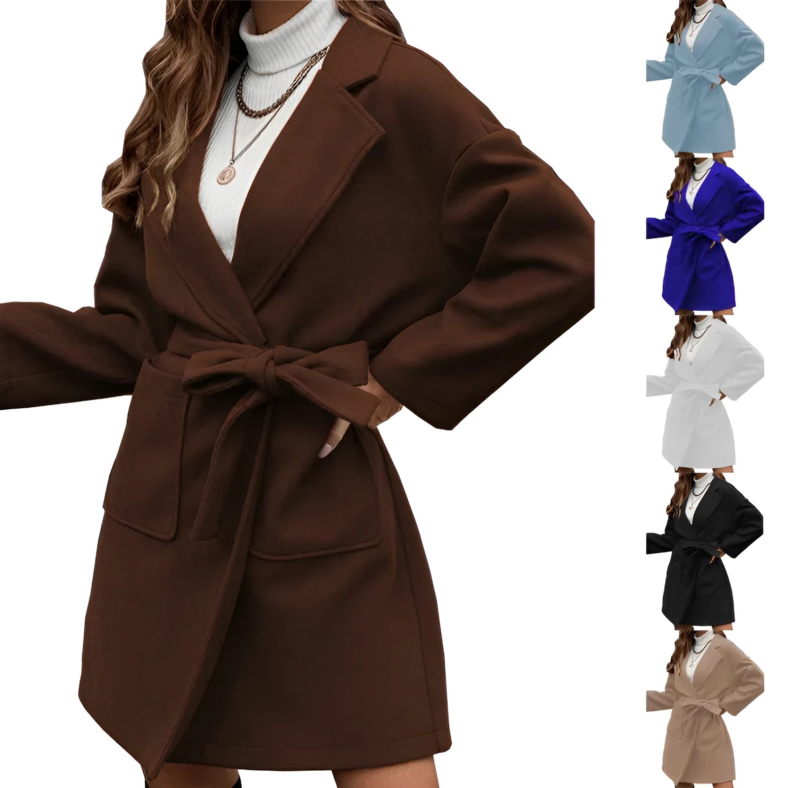 Men's minimalist lapel button split belt coat in thick polyester fabric with loose Japanese-Korean styling