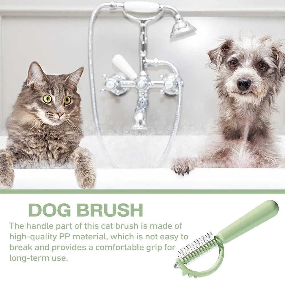 Self-cleaning cat brush with dinosaur shape and stainless steel pins for grooming