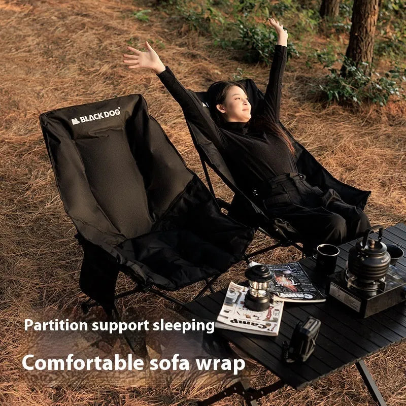 Night black portable camping recliner folding chair with moon chair style design