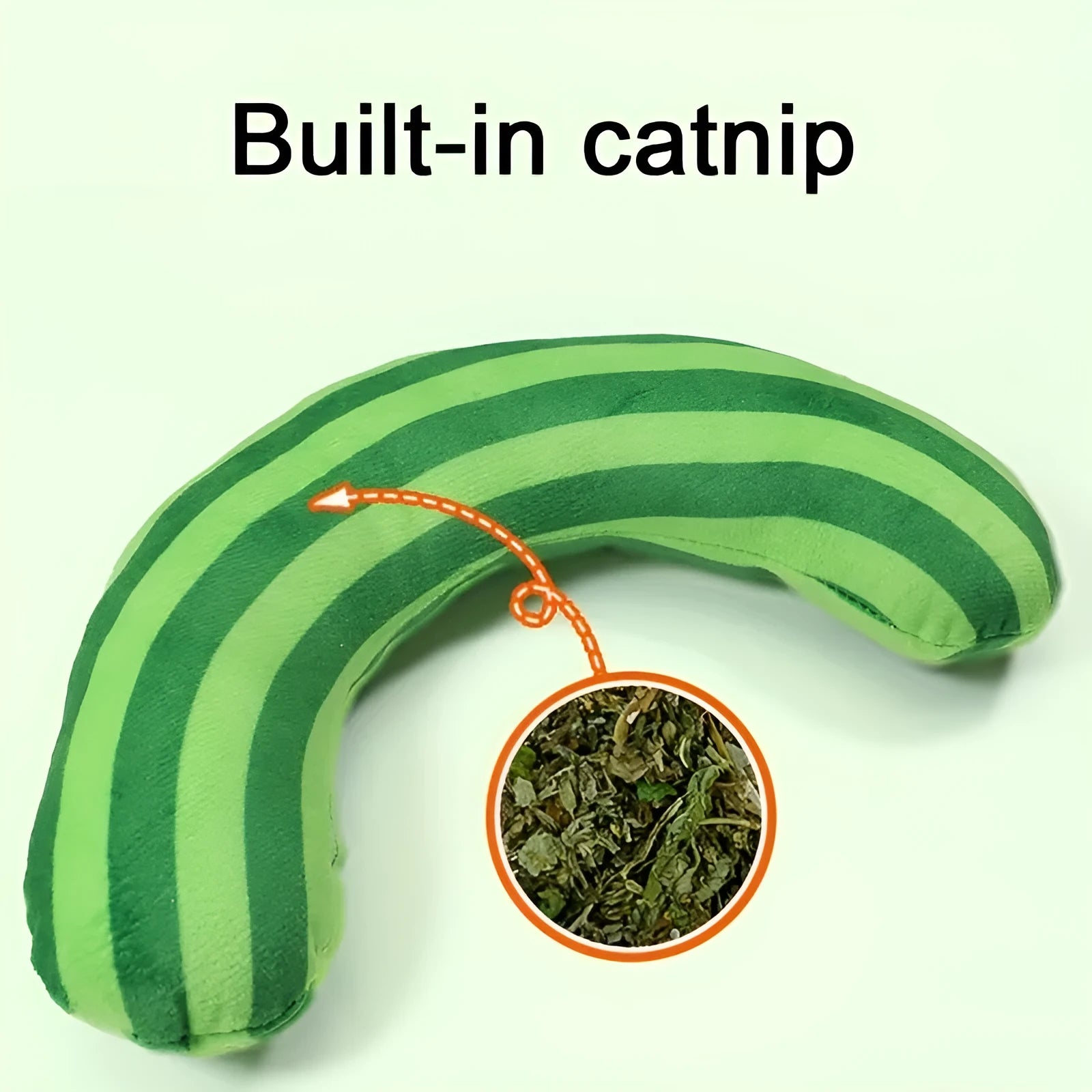 Cat toy set with striped pillow and noise toy measuring 23x20cm in green, rainbow, or yellow colours