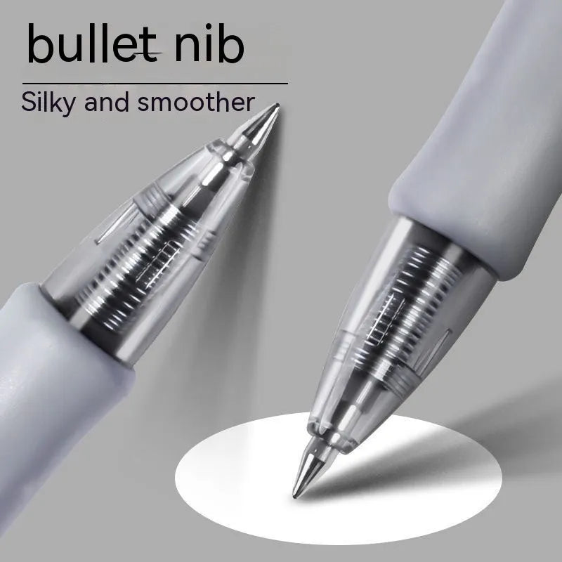 A 0.5mm tip gel pen available in black, blue, or red ink colours.