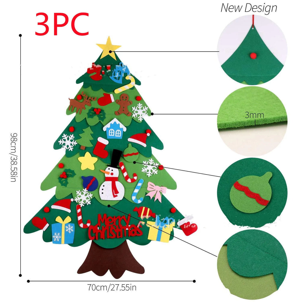 Children's DIY felt Christmas tree with lights 98cm tall green wall hanging decoration
