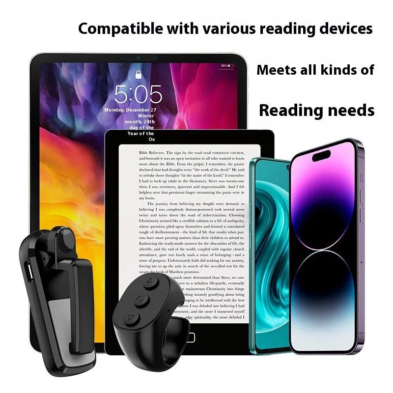 Wireless page turner remote control with foot clickers for tablets and e-readers in black, white, or pink colours