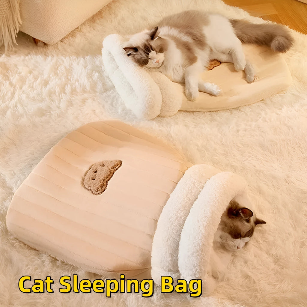 Warm cat sleeping bag with PP cotton filling and fleece exterior in blue grey colour