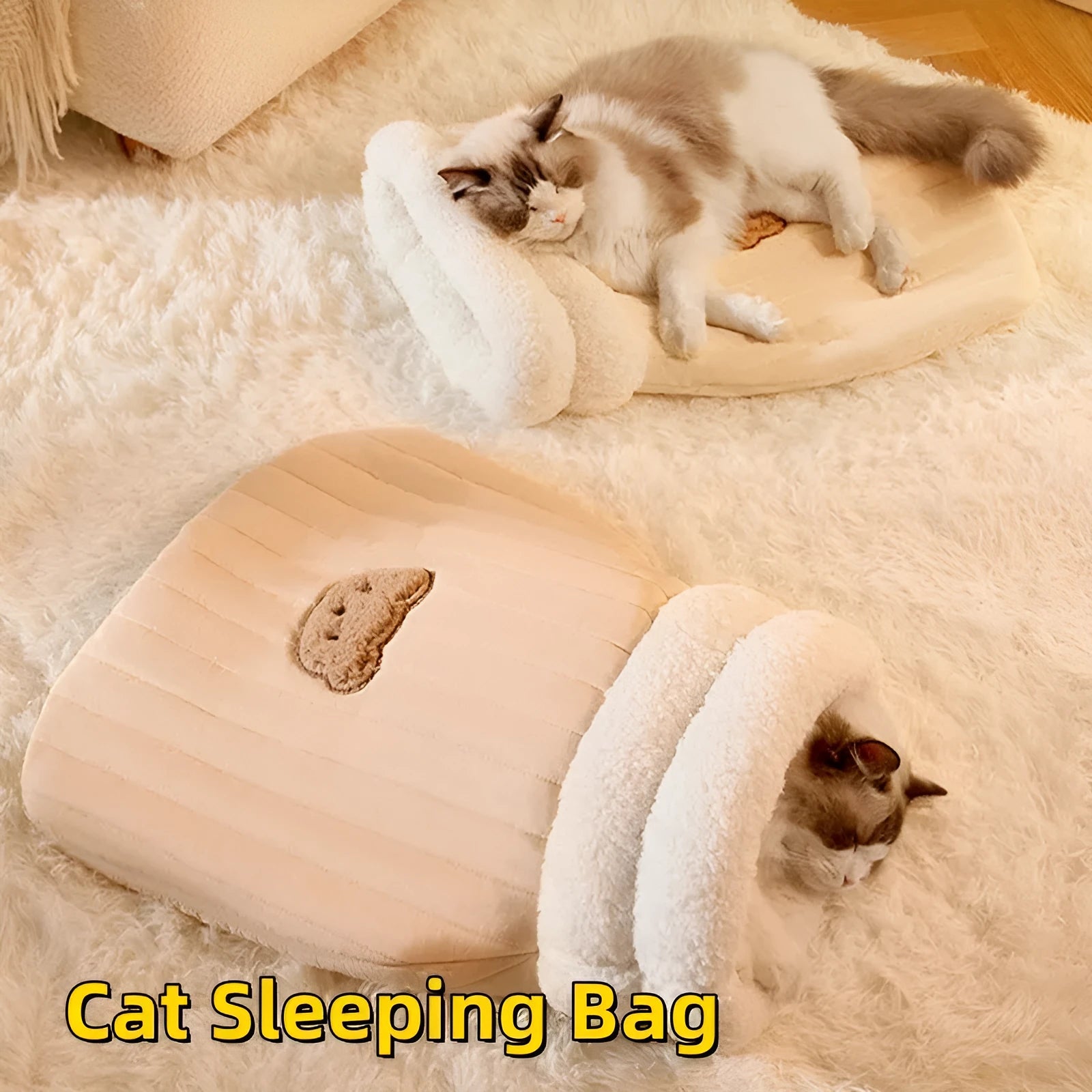 Warm cat sleeping bag with PP cotton filling and fleece exterior in blue grey colour