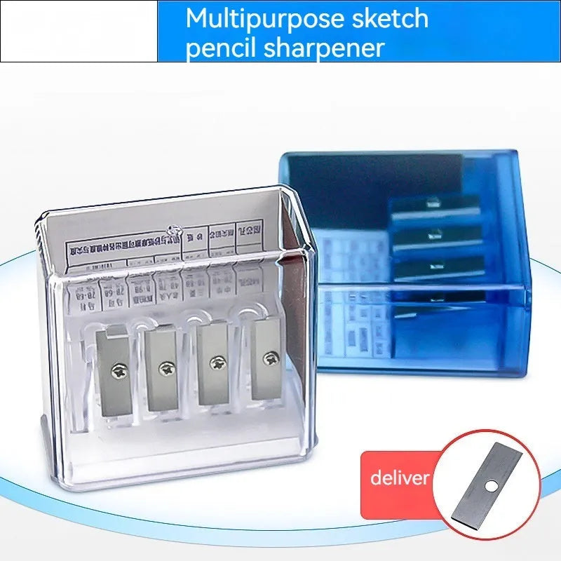 Four-hole geometric plastic pencil sharpener for art sketching with maintenance screwdriver