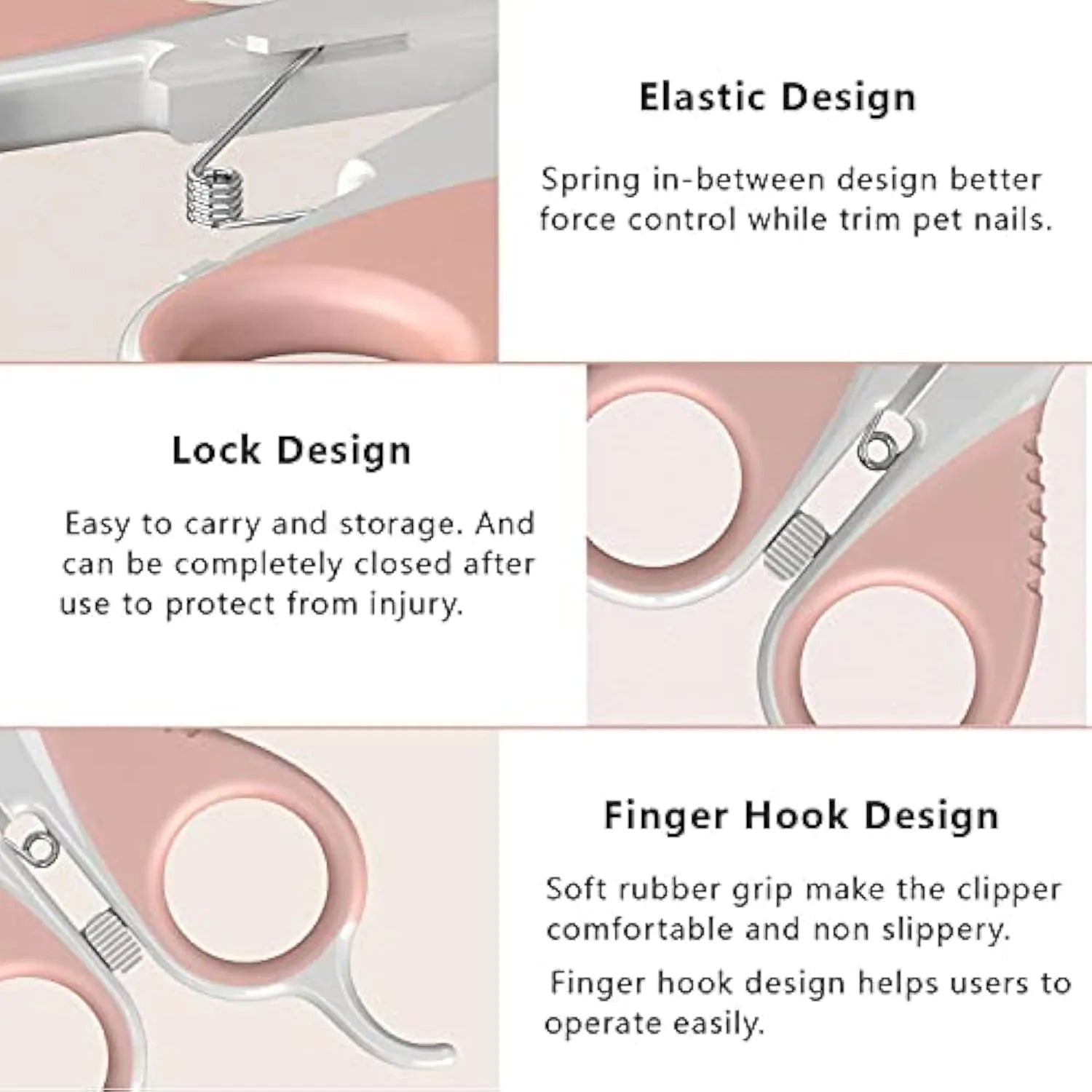 Grey and pink angled cat nail clippers with safety guard for small pets