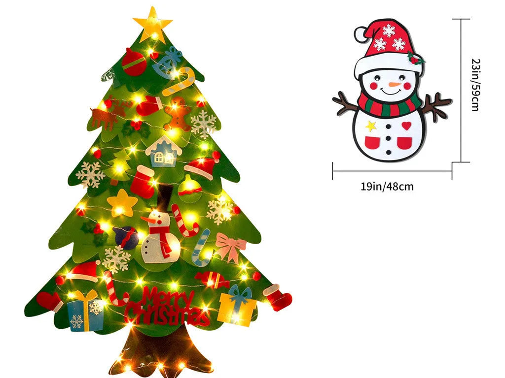 Children's DIY felt Christmas tree with lights 98cm tall green wall hanging decoration