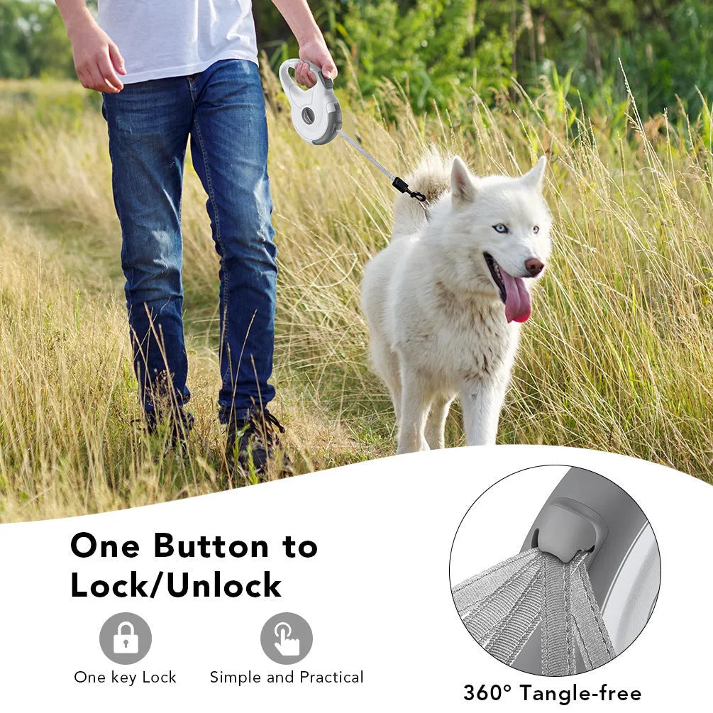 Retractable reflective dog walking tractor leash 4 metres plastic black traction belt for pets